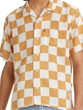 Levi’s Cubano Check Yellow White Checkered Button Up Shirt Relaxed Fit Size M